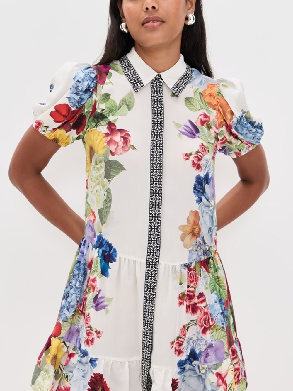 Alice + Olivia Claire Floral Mini Dress Puff Sleeve Shift Size Small NWOT - Picture 4 of 16